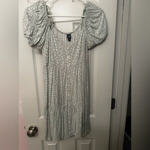 Green and white floral dress